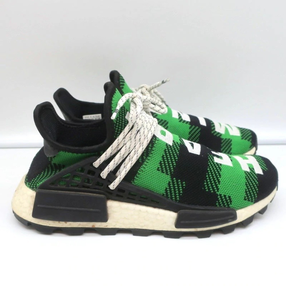 Adidas Pharrell x Billionaire Boys Club NMD Hu Trail Green Plaid Sneakers Size 7 - Picture 2 of 11